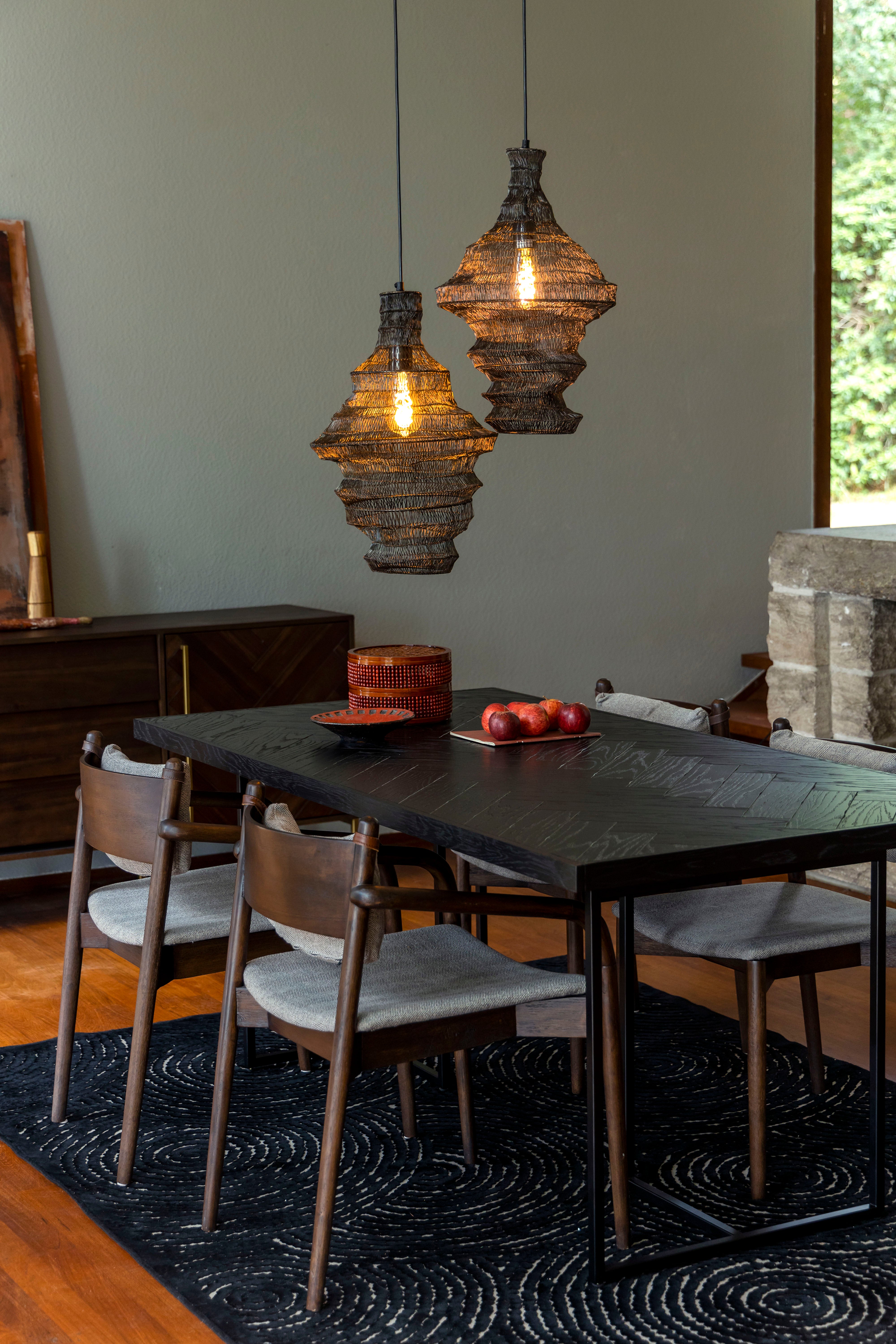 Dutchbone Class Herringbone Black Oak Wood Rectangle Dining Table 180cm